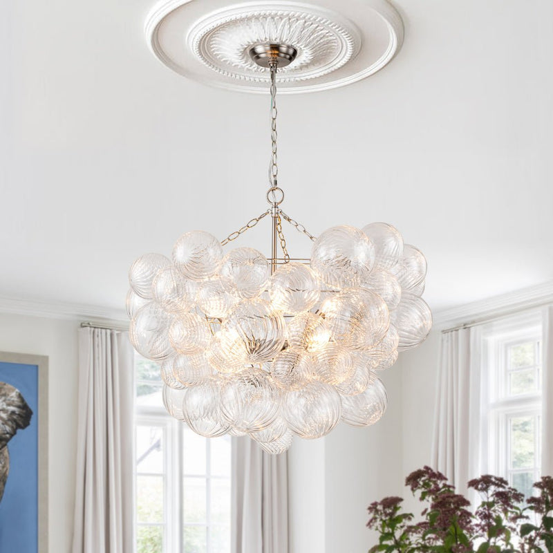 Contemporary Decorative Swirled Glass Cluster Bubble Chandelier
