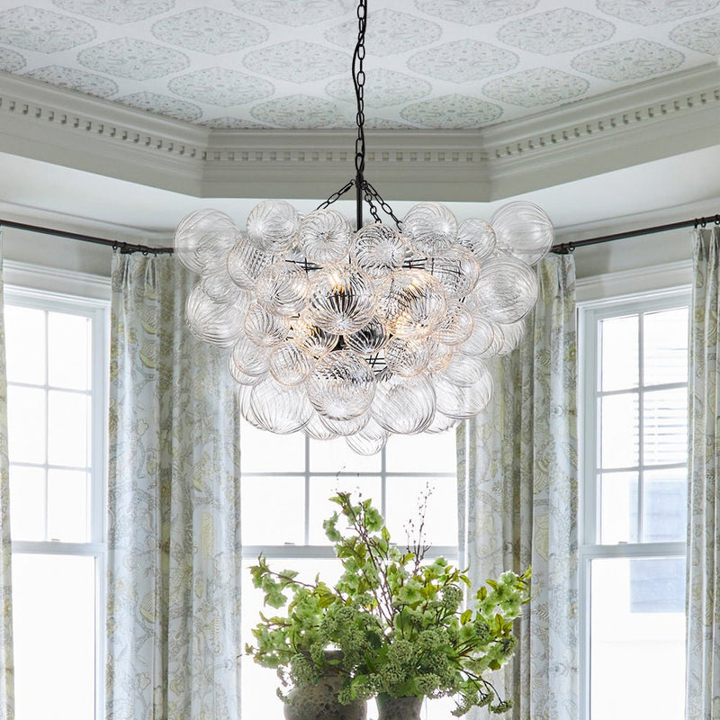 Contemporary Decorative Swirled Glass Cluster Bubble Chandelier