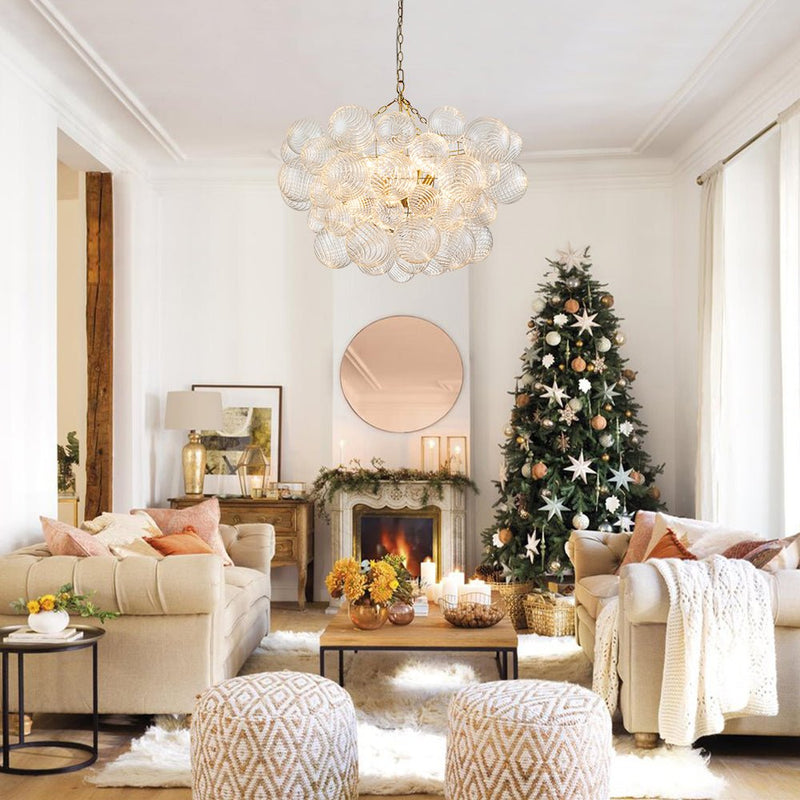 Contemporary Decorative Swirled Glass Cluster Bubble Chandelier
