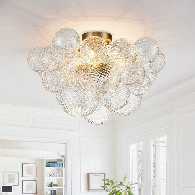 Contemporary Swirl Glass Cluster Bubble Semi-Flush Mount