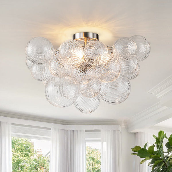 Contemporary Swirl Glass Cluster Bubble Semi-Flush Mount