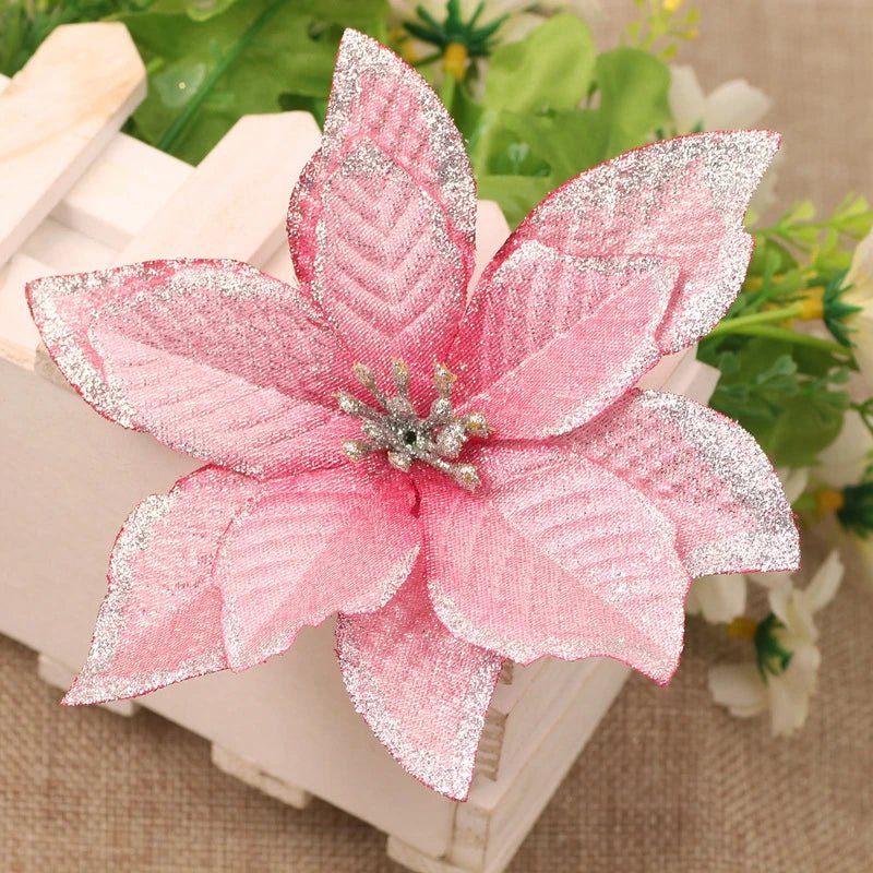 Beautiful Artificial Poinsettia Flower Ornaments for Christmas Tree