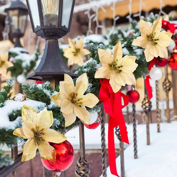 Beautiful Artificial Poinsettia Flower Ornaments for Christmas Tree