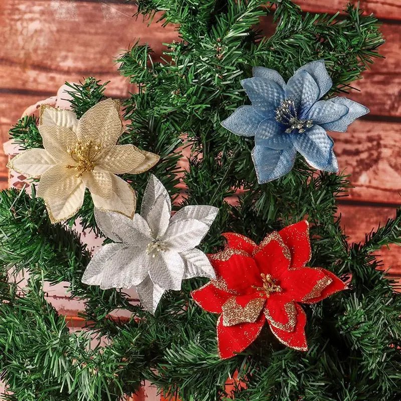 Beautiful Artificial Poinsettia Flower Ornaments for Christmas Tree