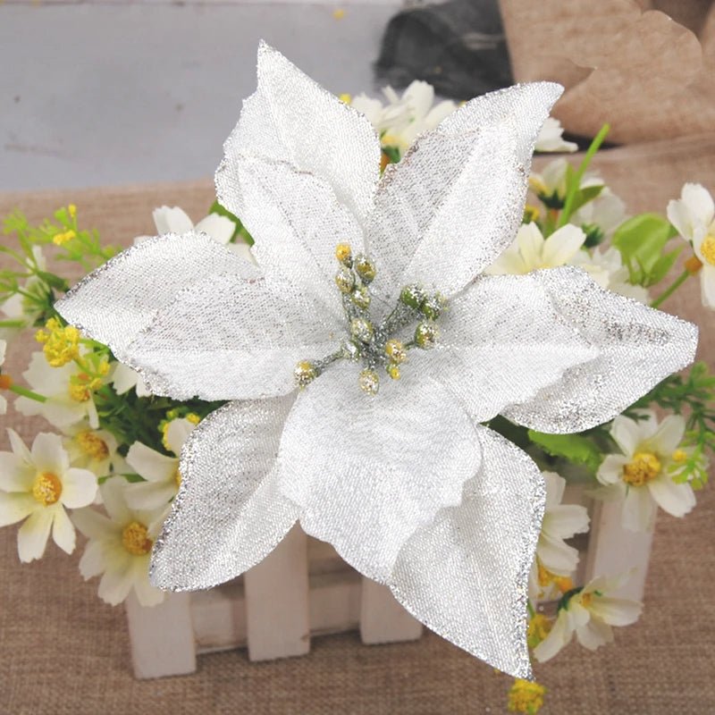 Beautiful Artificial Poinsettia Flower Ornaments for Christmas Tree