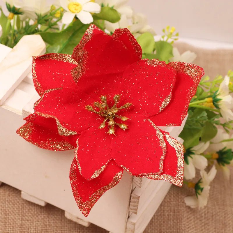 Beautiful Artificial Poinsettia Flower Ornaments for Christmas Tree