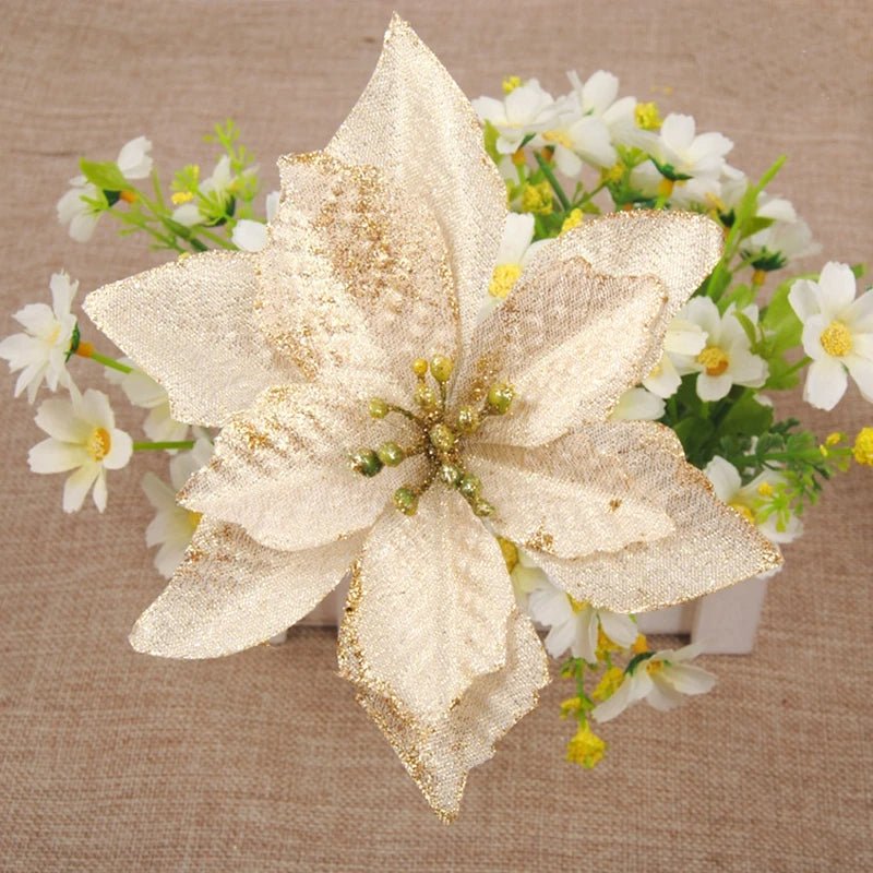 Beautiful Artificial Poinsettia Flower Ornaments for Christmas Tree