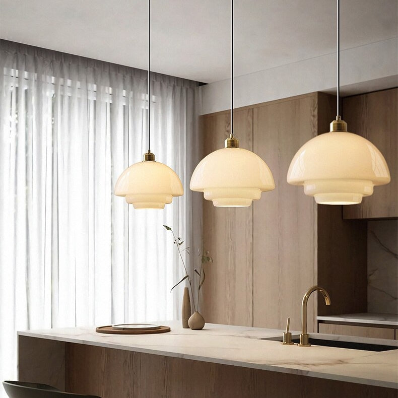 Mid Century Art Milk White Glass Pendant Light