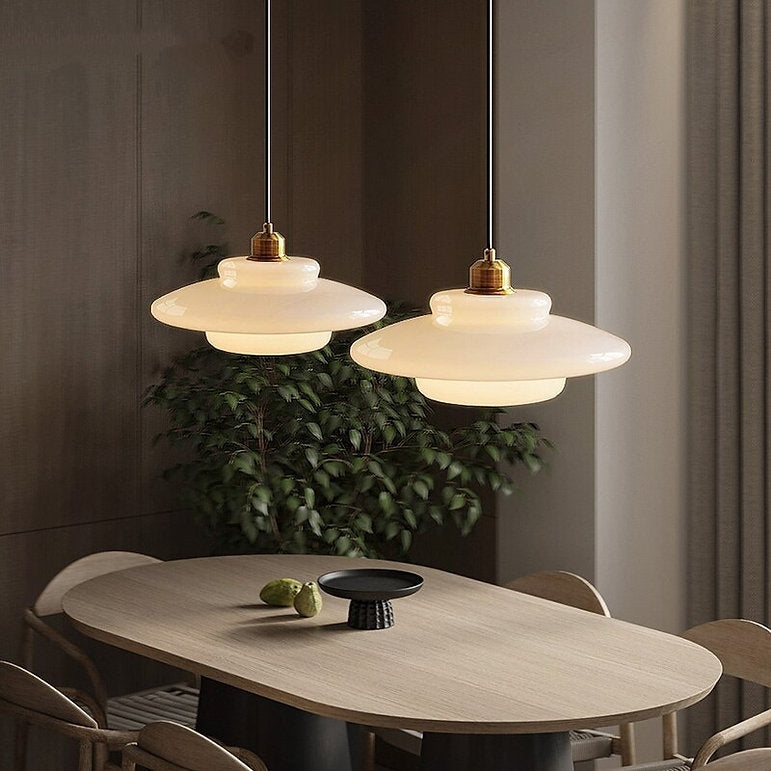 Mid Century Art Milk White Glass Pendant Light