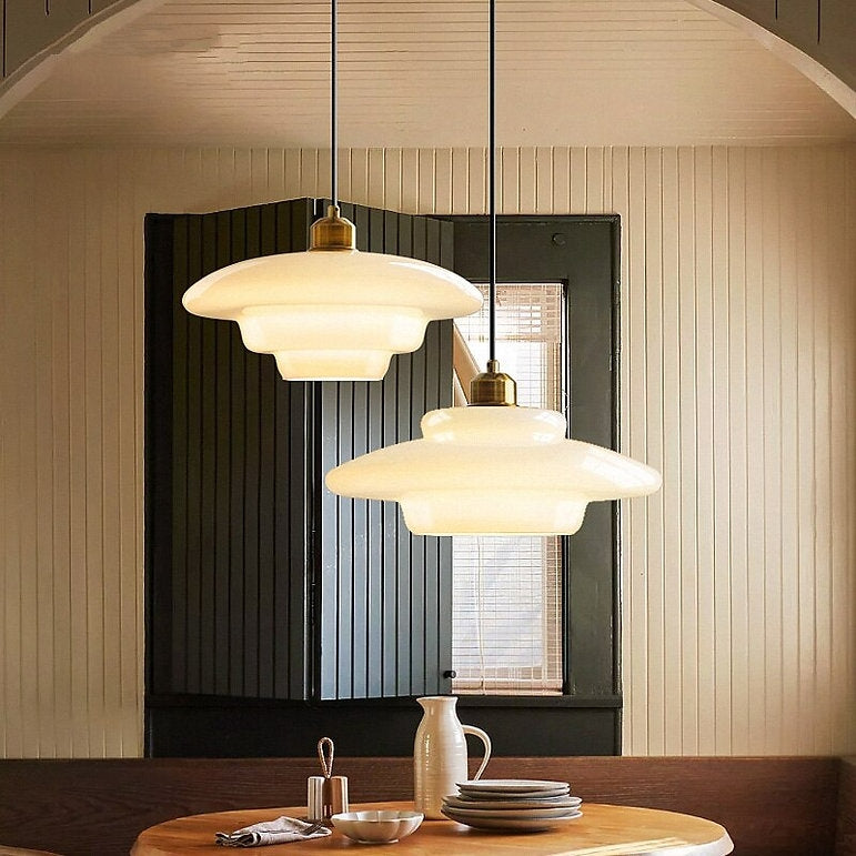 Mid Century Art Milk White Glass Pendant Light