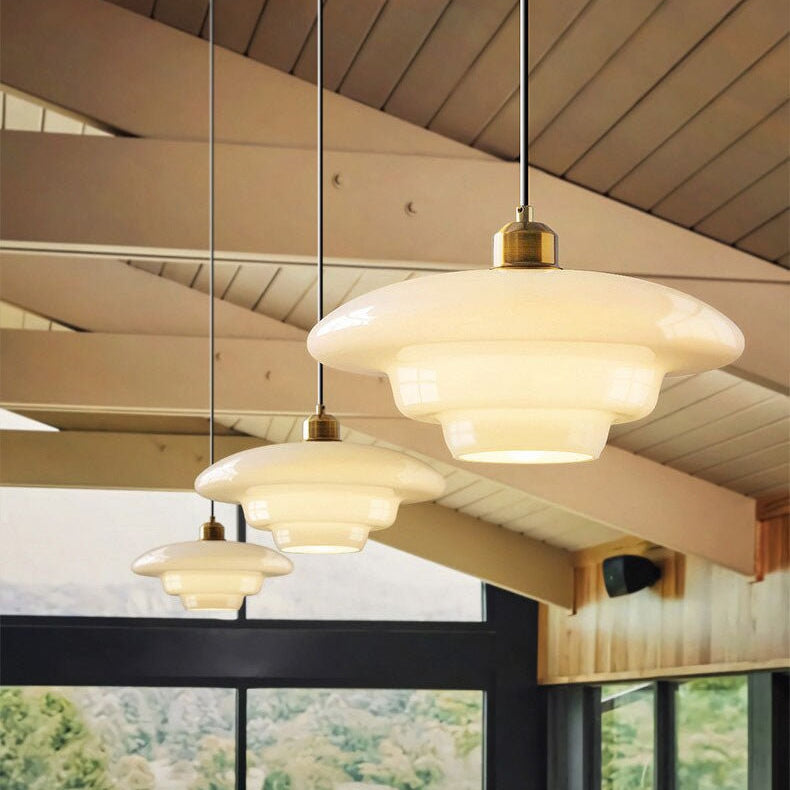 Mid Century Art Milk White Glass Pendant Light