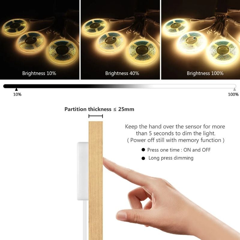 Dimmable & Touch Sensor Under Cabinet Lights – COB Thin LED Lights (6-Pack)