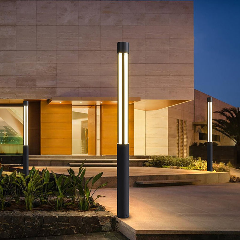 Cylinder Shaped Black Modern Outdoor Post LED Post Light