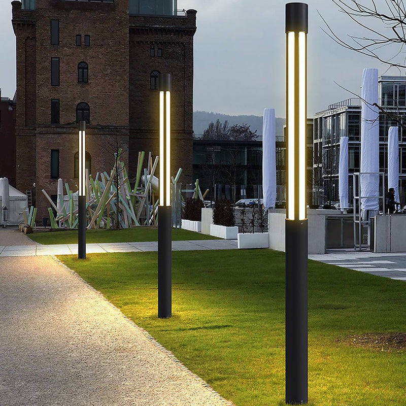 Cylinder Shaped Black Modern Outdoor Post LED Post Light