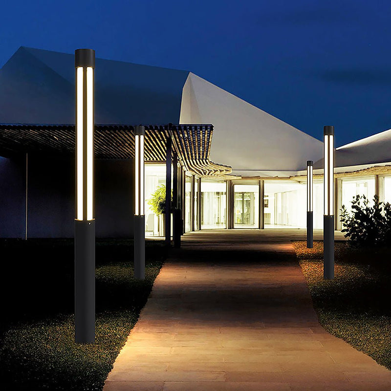 Cylinder Shaped Black Modern Outdoor Post LED Post Light