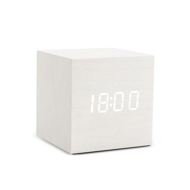 Wooden Cube LED Alarm Clock