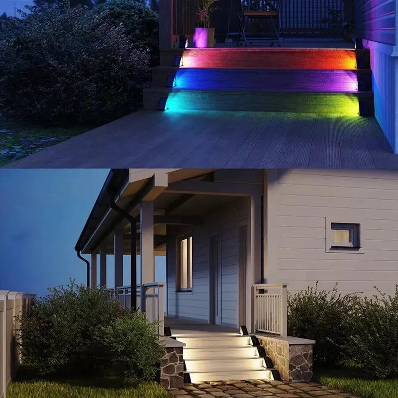 Solar Step Lights Waterproof LED Warm White & RGB (6-Pack)