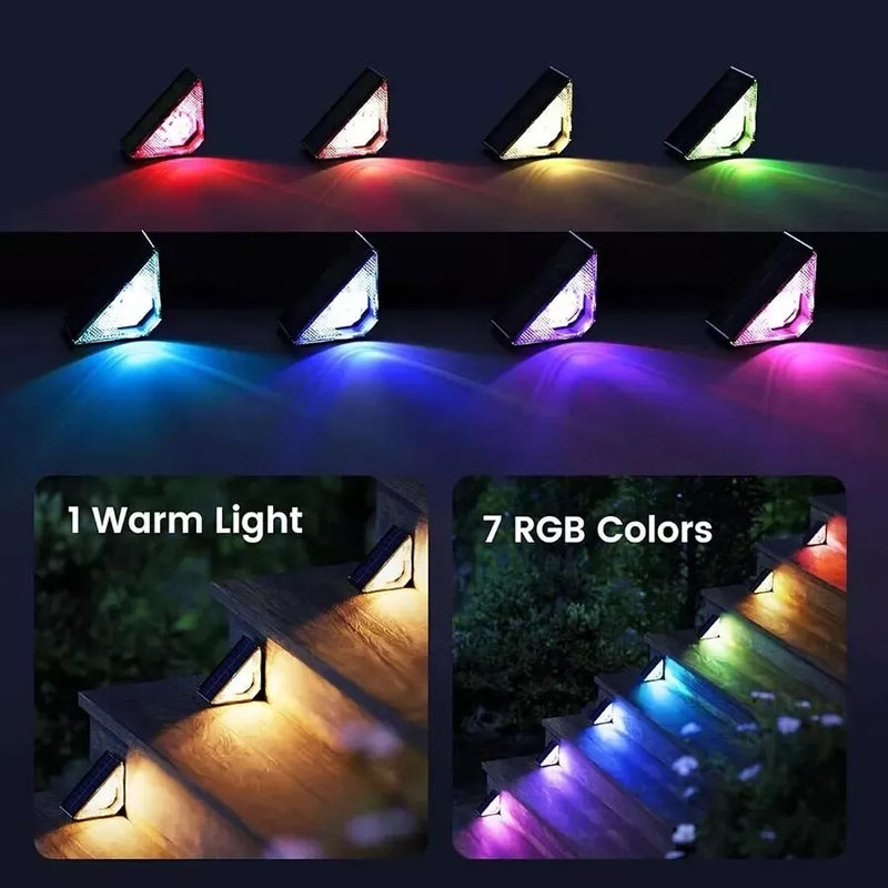 Solar Step Lights Waterproof LED Warm White & RGB (6-Pack)