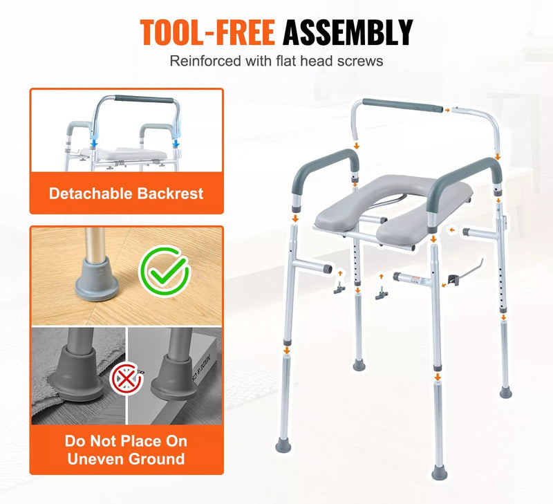 Portable Adjustable Bedside Commode for Home Care