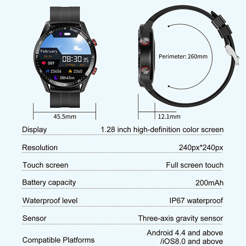 ECG Waterproof Bluetooth Smart Watch Phone for iPhone Samsung