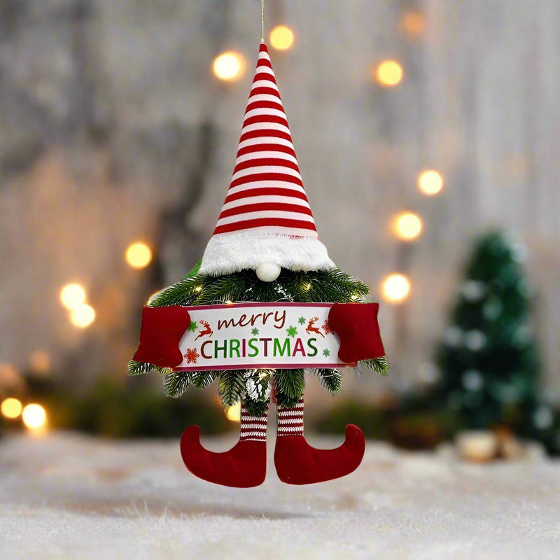 Santa Gnome Christmas Wreath with LED Lights