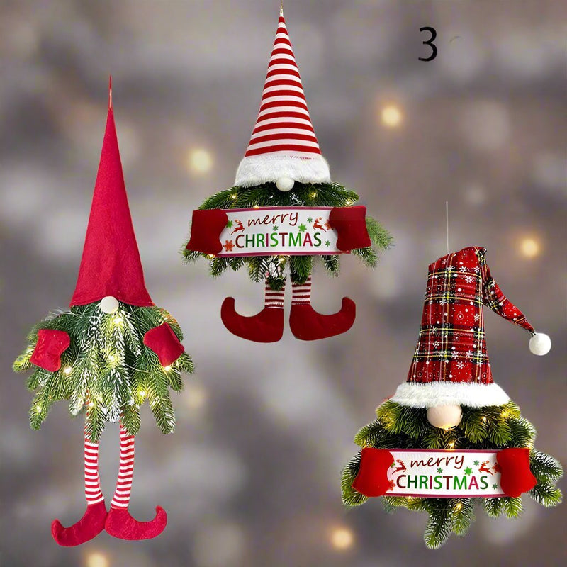Santa Gnome Christmas Wreath with LED Lights