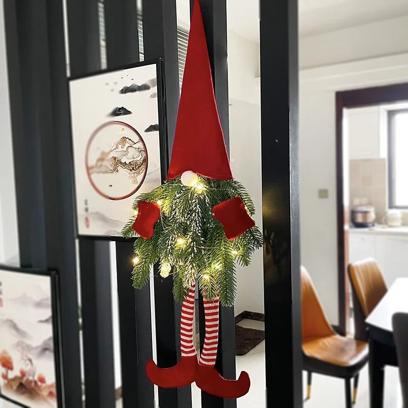 Santa Gnome Christmas Wreath with LED Lights