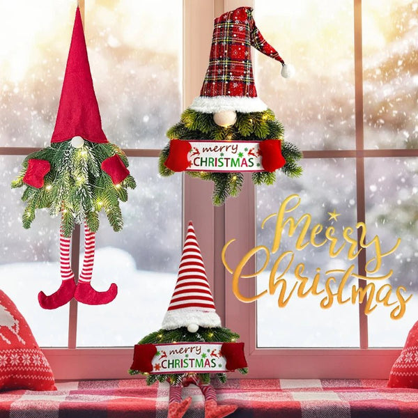 Santa Gnome Christmas Wreath with LED Lights