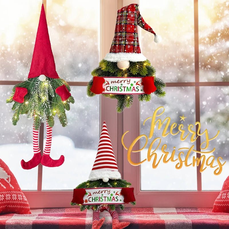 Santa Gnome Christmas Wreath with LED Lights
