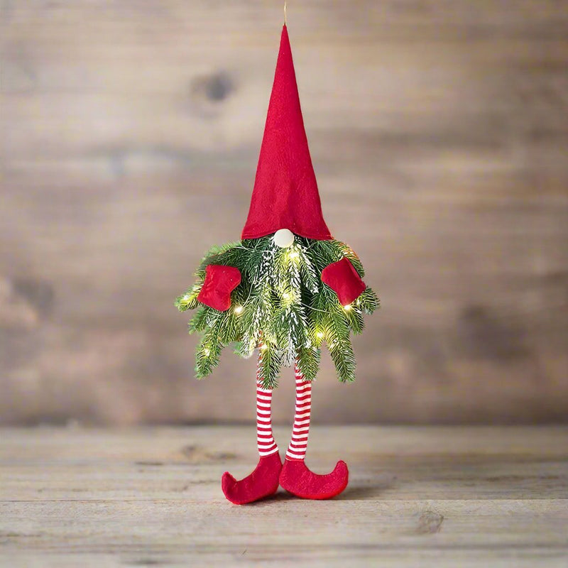 Santa Gnome Christmas Wreath with LED Lights