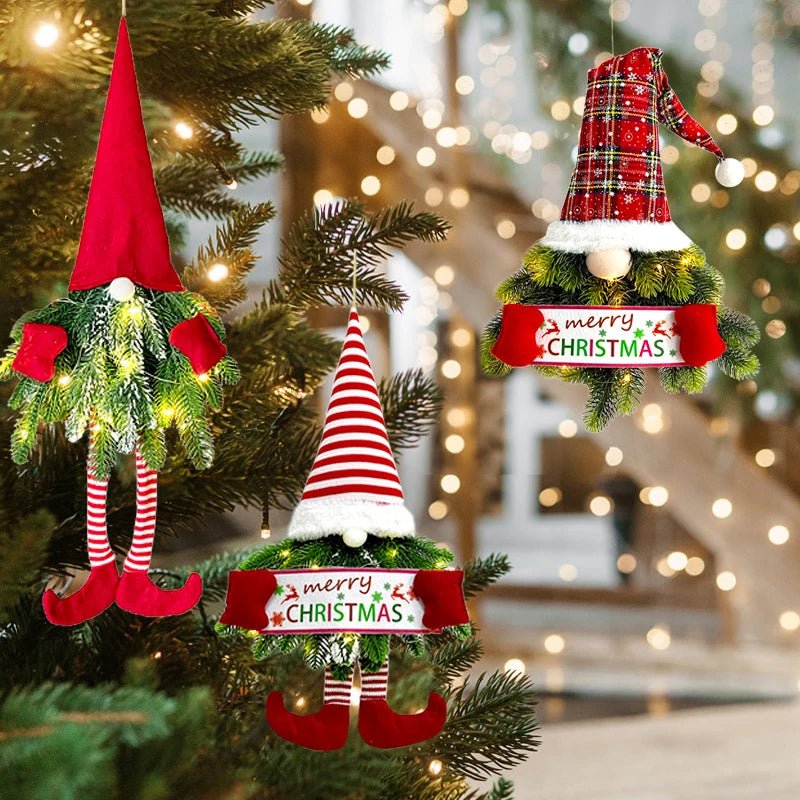 Santa Gnome Christmas Wreath with LED Lights