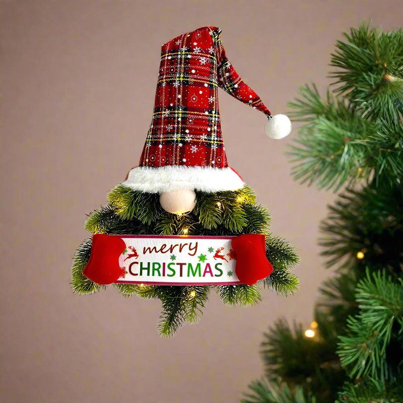 Santa Gnome Christmas Wreath with LED Lights