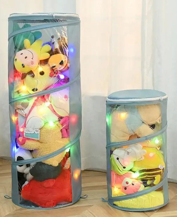 Transparent Cylindrical Toy Storage Bag – Dustproof Display Bucket for Dolls & Toys
