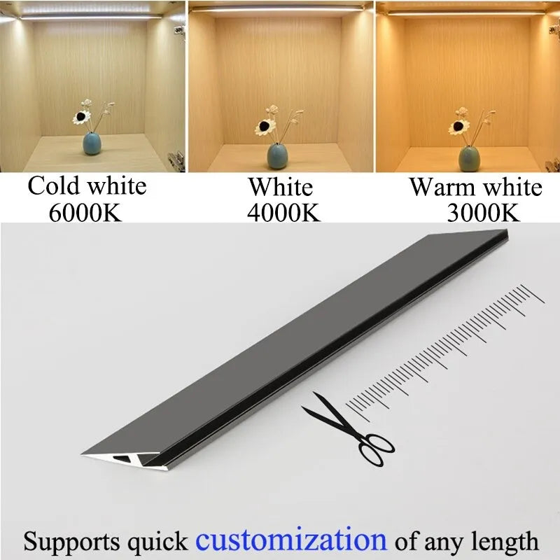 Ultra-Thin LED Under Cabinet Lighting Strips – Aluminum Profile Oblique Beam Surface Mounted Hard Bar Lights