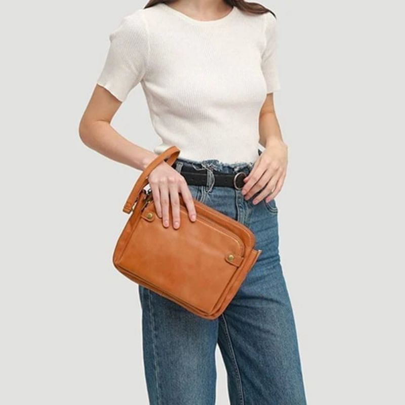 Three-Layer Leather Crossbody Bag