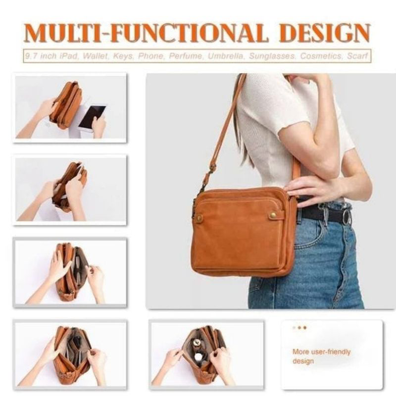 Three-Layer Leather Crossbody Bag