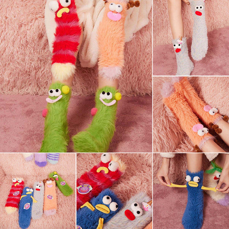 Dreidimensionale, skurrile Socken aus Korallensamt, süße, verrückte Cartoon-Socken 