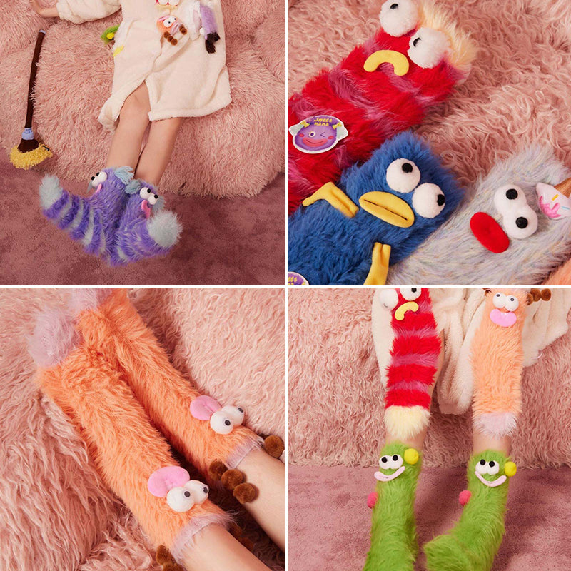 Dreidimensionale, skurrile Socken aus Korallensamt, süße, verrückte Cartoon-Socken 