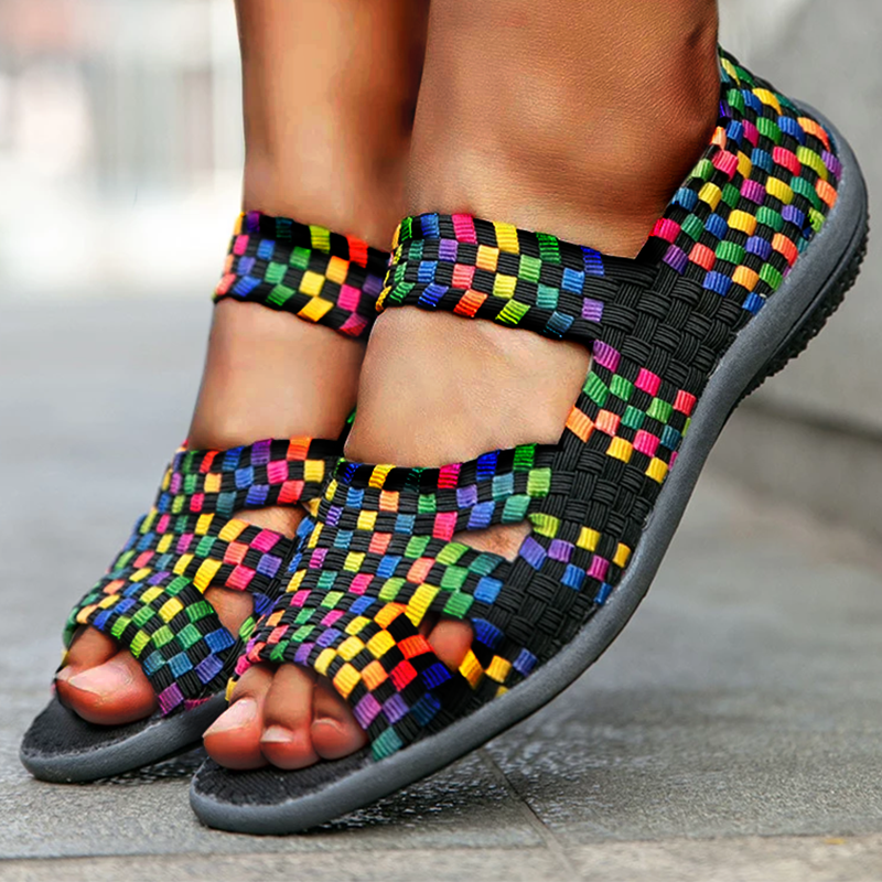 Evangelina Offene Zehenpartie Elastischer Gürtel Lässige Damenschuhe