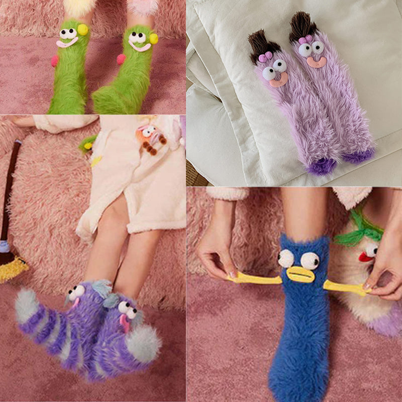 Dreidimensionale, skurrile Socken aus Korallensamt, süße, verrückte Cartoon-Socken 