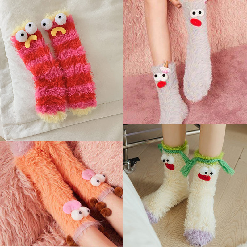 Dreidimensionale, skurrile Socken aus Korallensamt, süße, verrückte Cartoon-Socken 
