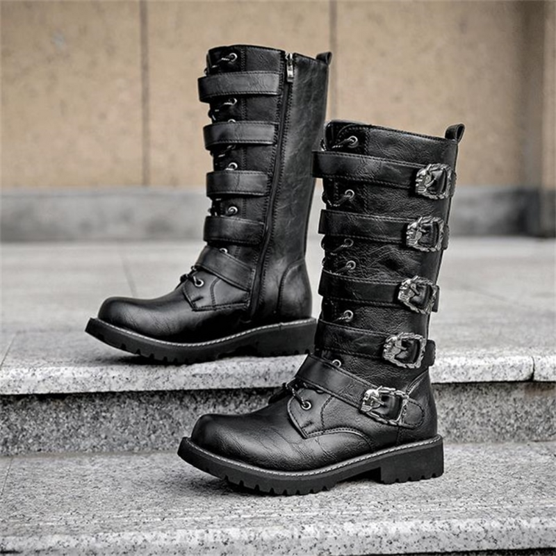 Urban Biker Stiefel mit Schnalle zum Schnüren