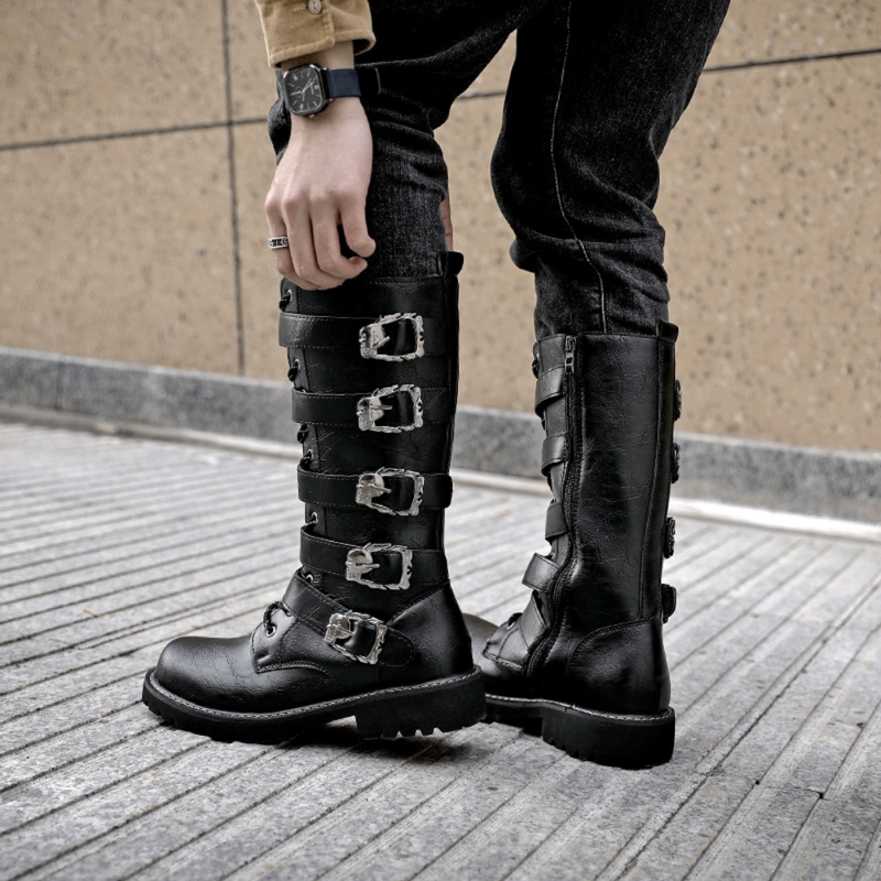 Urban Biker Stiefel mit Schnalle zum Schnüren