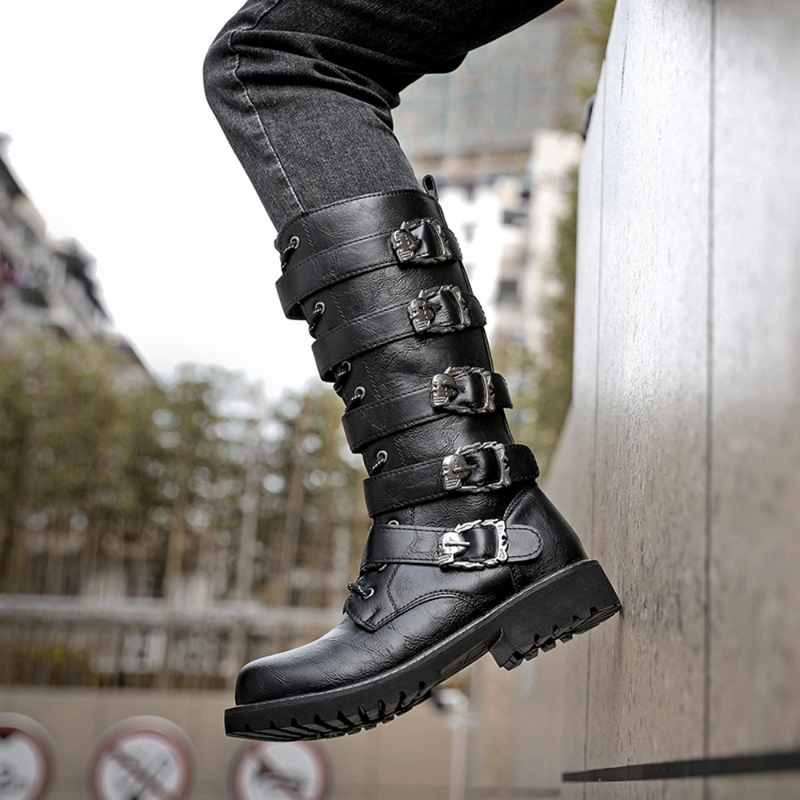 Urban Biker Stiefel mit Schnalle zum Schnüren