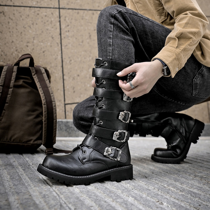Urban Biker Stiefel mit Schnalle zum Schnüren