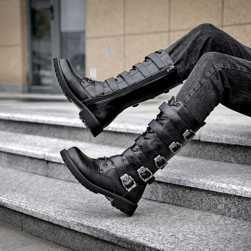 Urban Biker Stiefel mit Schnalle zum Schnüren