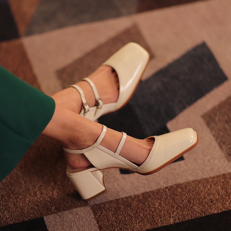 Tiffany French Sandals | Square Thick High Heel