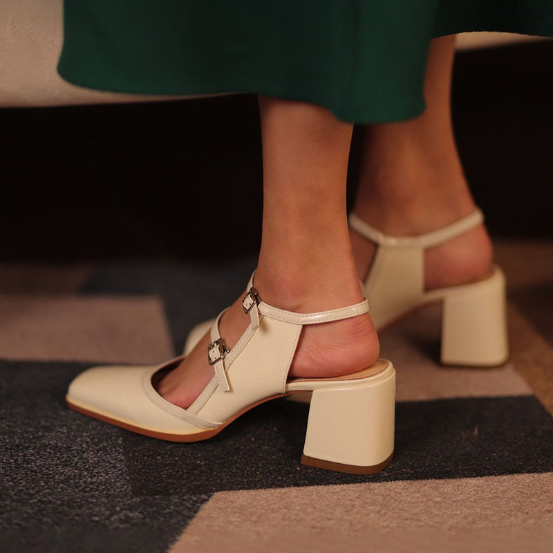Tiffany French Sandals | Square Thick High Heel