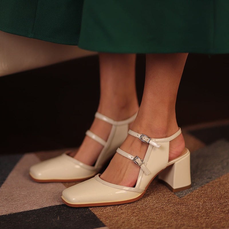Tiffany French Sandals | Square Thick High Heel
