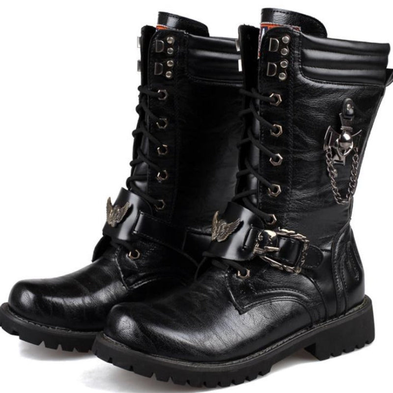 Urban Biker Stiefel mit Schnalle zum Schnüren